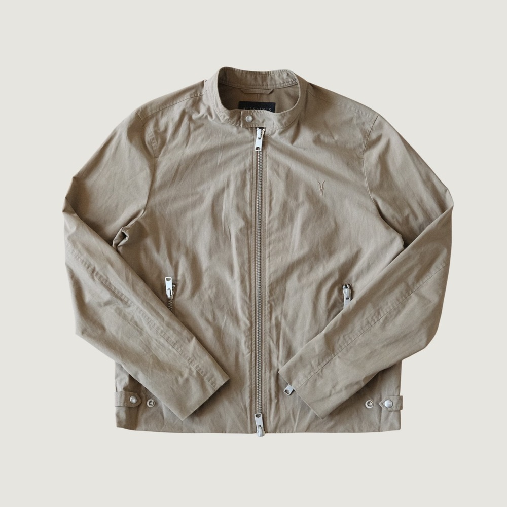 AllSaints Atik Jacket Slim Fit Taupe Cotton Blend MJ023W Size Medium Cafe Racer